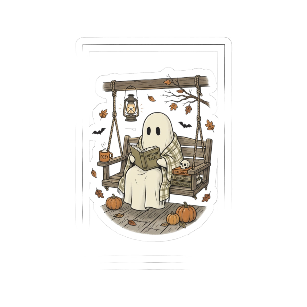 Cozy Ghost Reading Sticker | Spooky Reader, Halloween Bookish