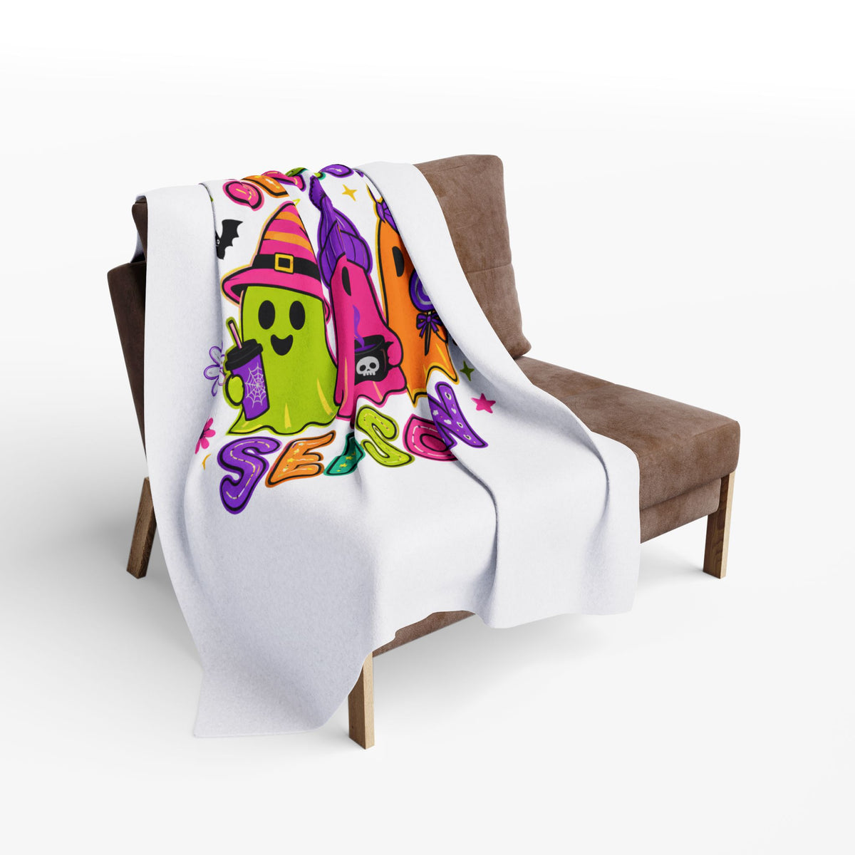 Halloween Ghost Blanket — "Spooky Season" Colorful Fleece Throw