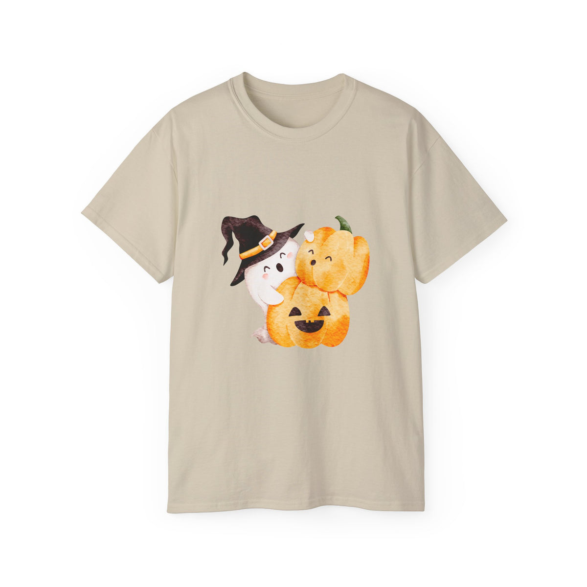 Cute Halloween Ghost & Pumpkin T-Shirt | Witch Hat Spooky Season Tee