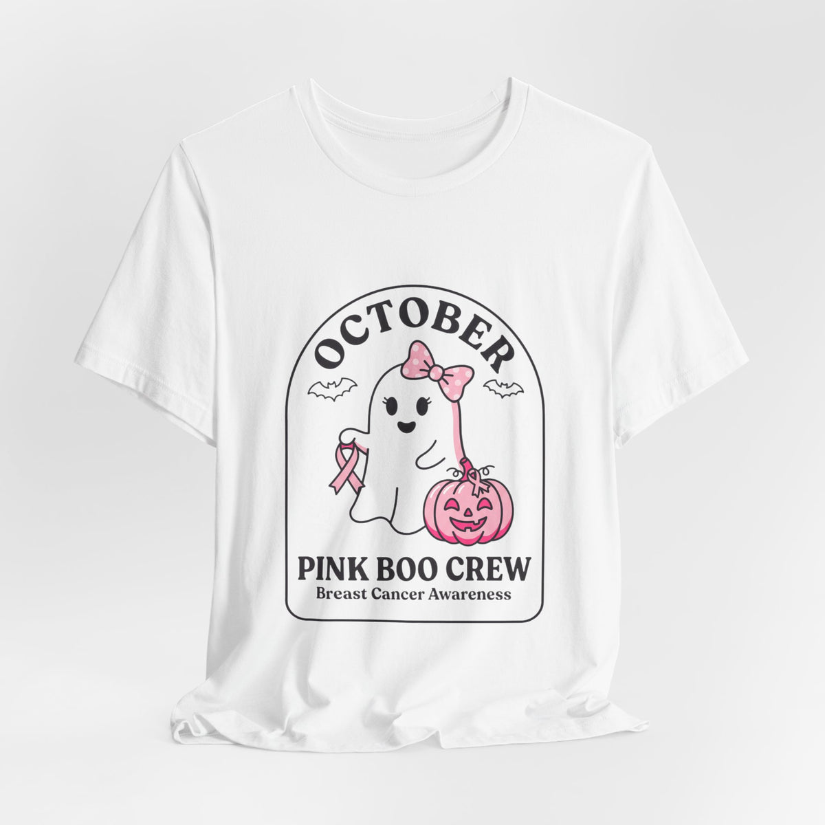 October Pink Boo Crew T-Shirt | Breast Cancer Awareness, Pink Ribbon