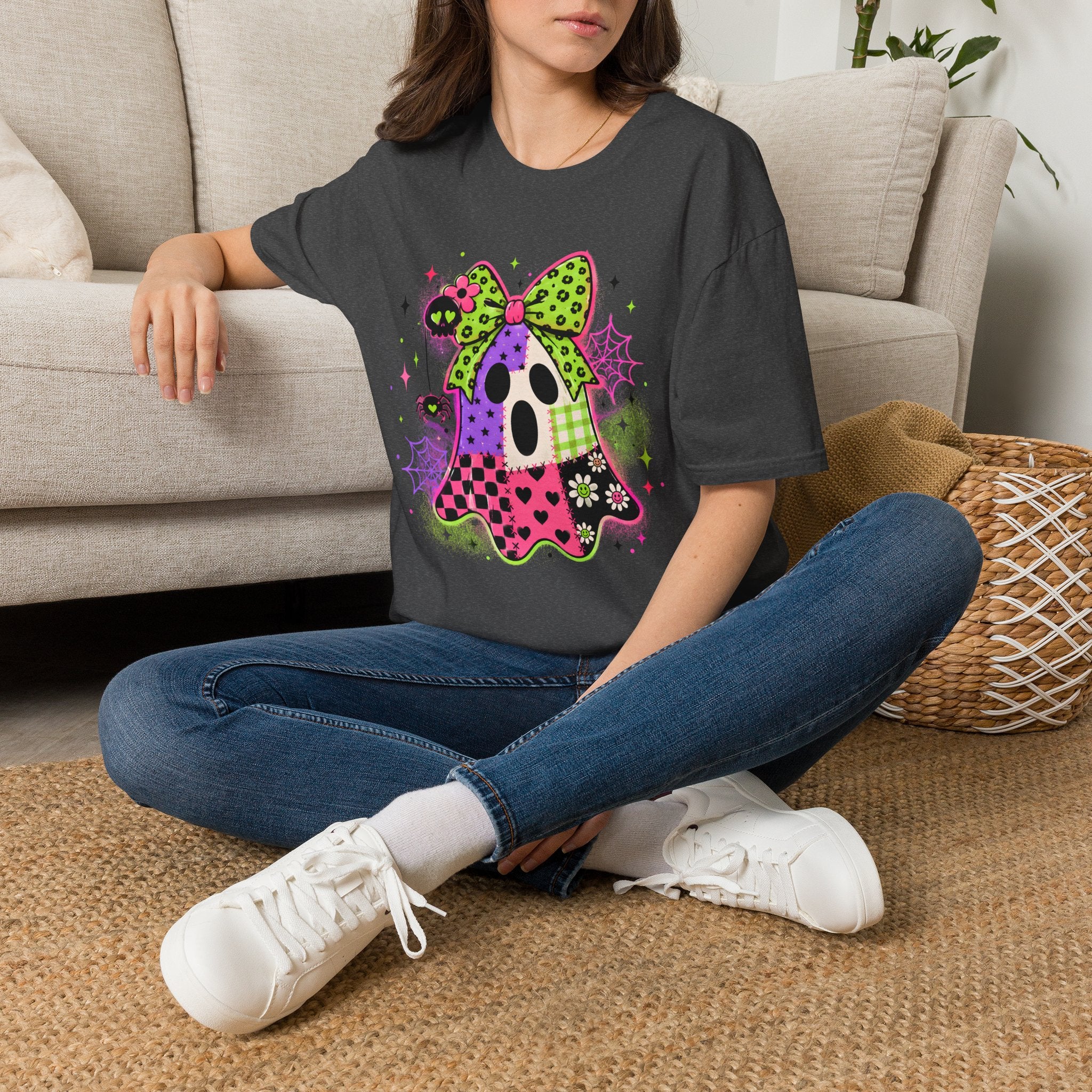 Cute Ghost Halloween T-Shirt | Pink Bow Spooky Graphic Tee