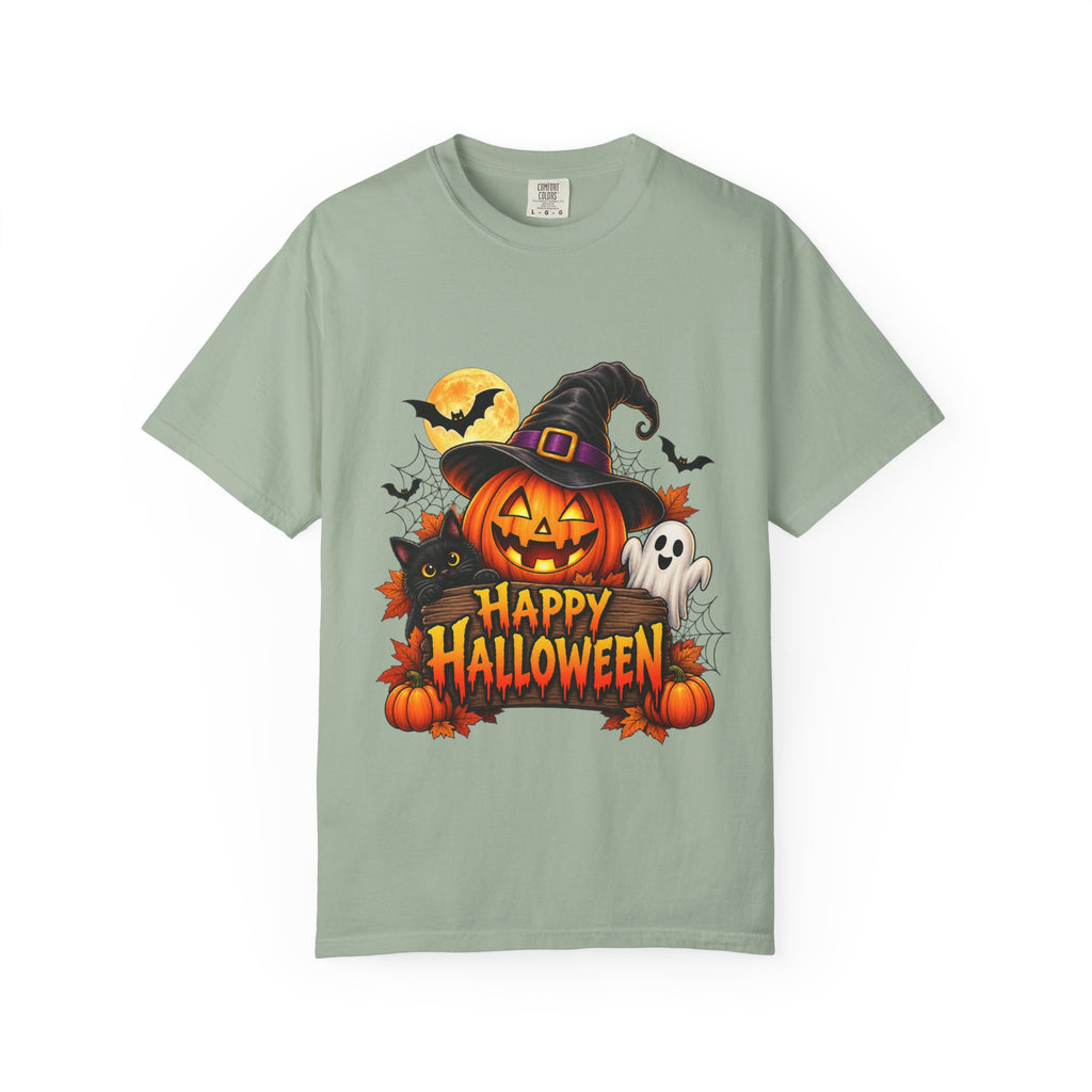 Happy Halloween Pumpkin Tee — Jack-o'-Lantern Witch Hat & Ghosts