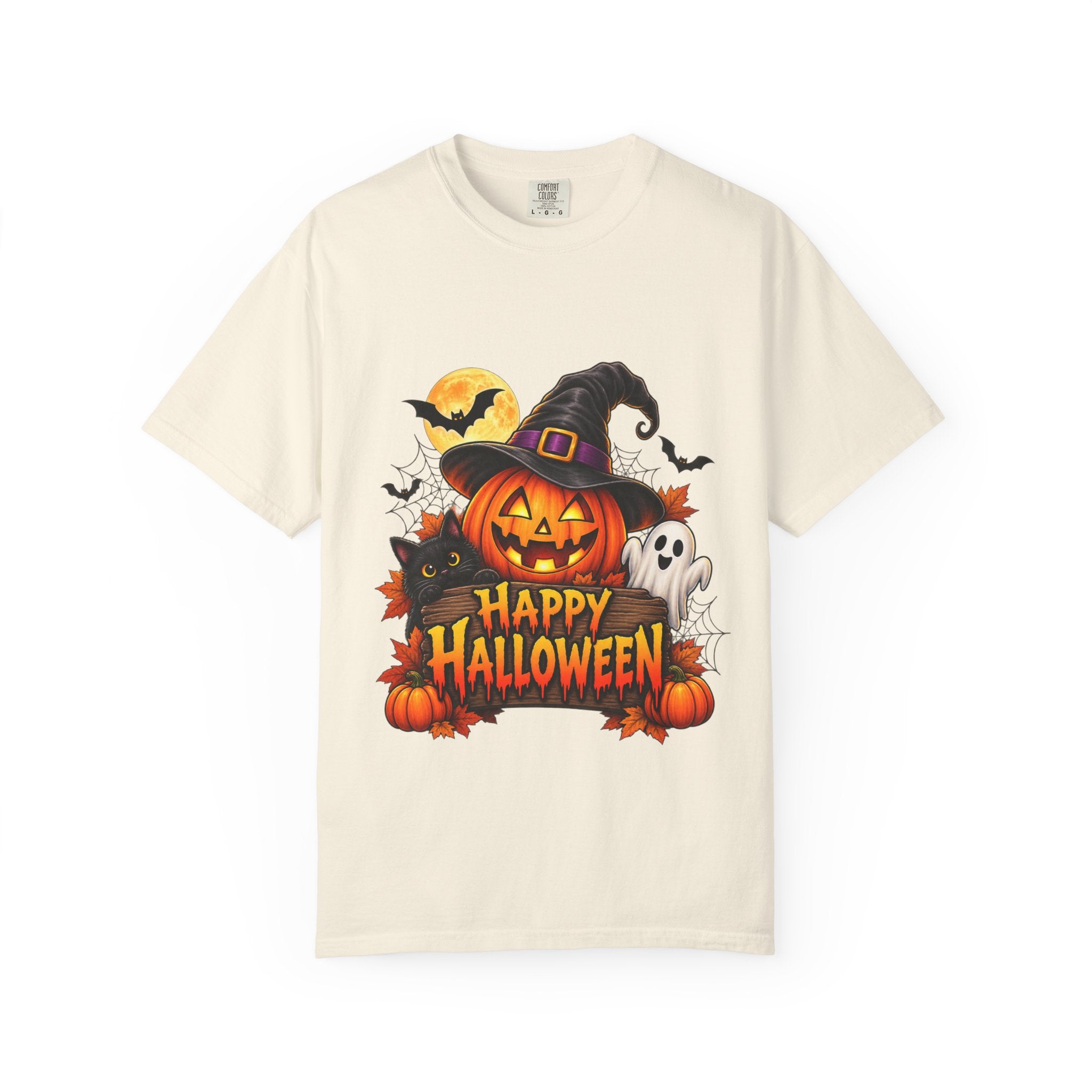 Happy Halloween Pumpkin Tee — Jack-o'-Lantern Witch Hat & Ghosts
