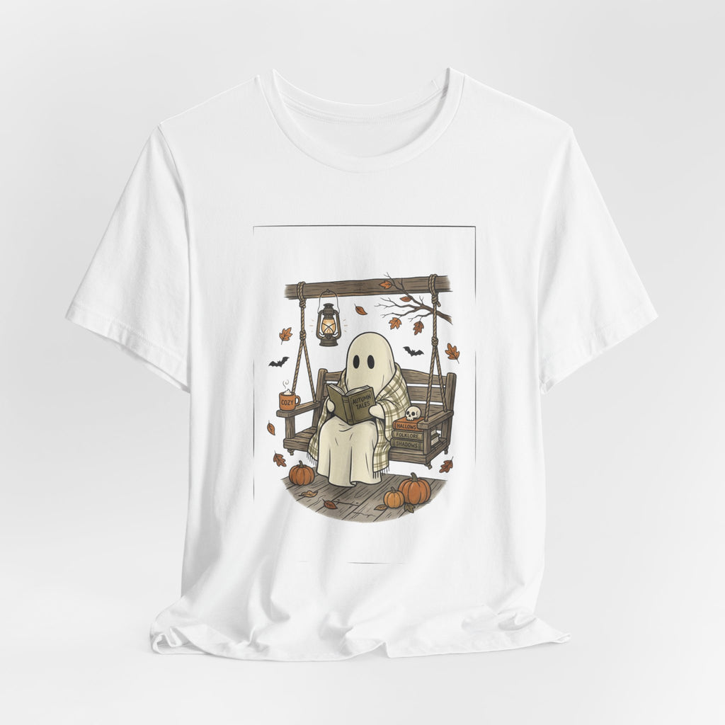 Ghost Reading in Armchair T‑Shirt | Spooky Reader, Cozy Halloween
