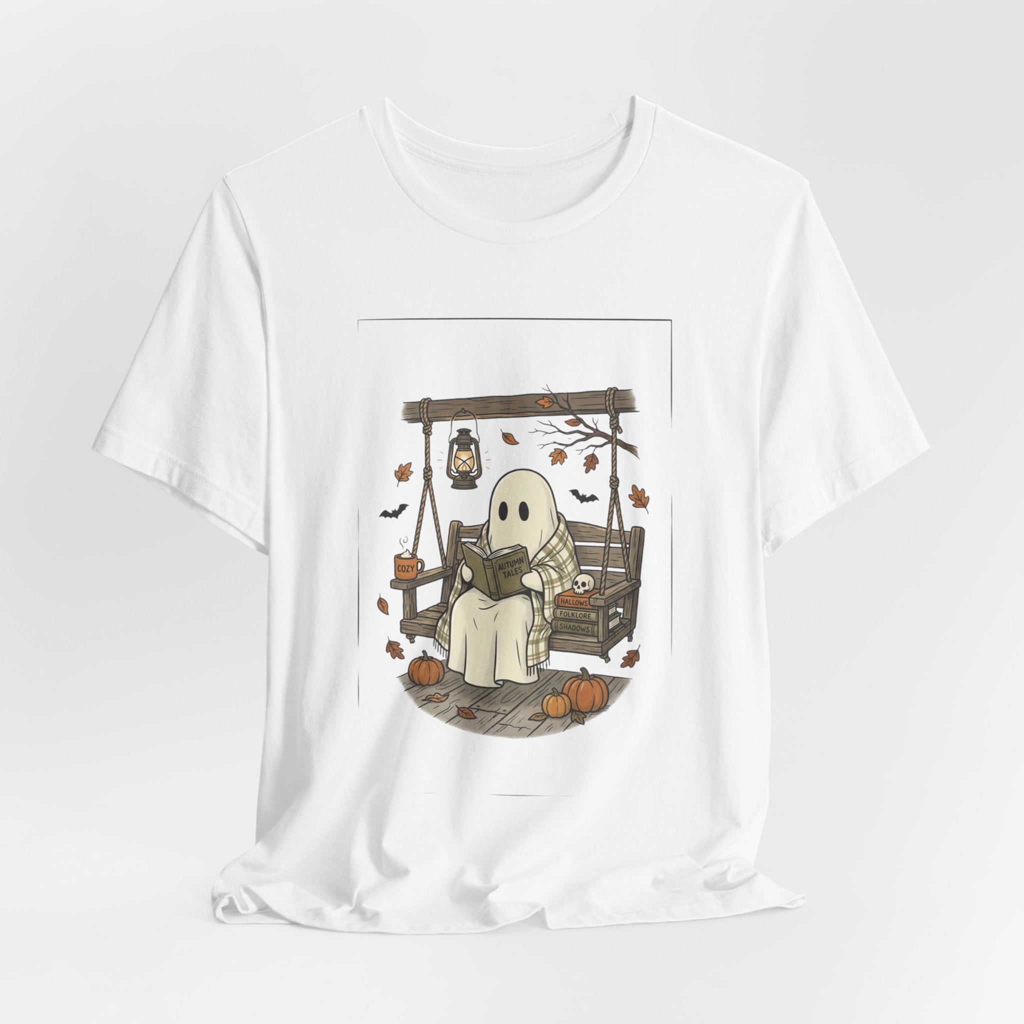 Ghost Reading in Armchair T‑Shirt | Spooky Reader, Cozy Halloween