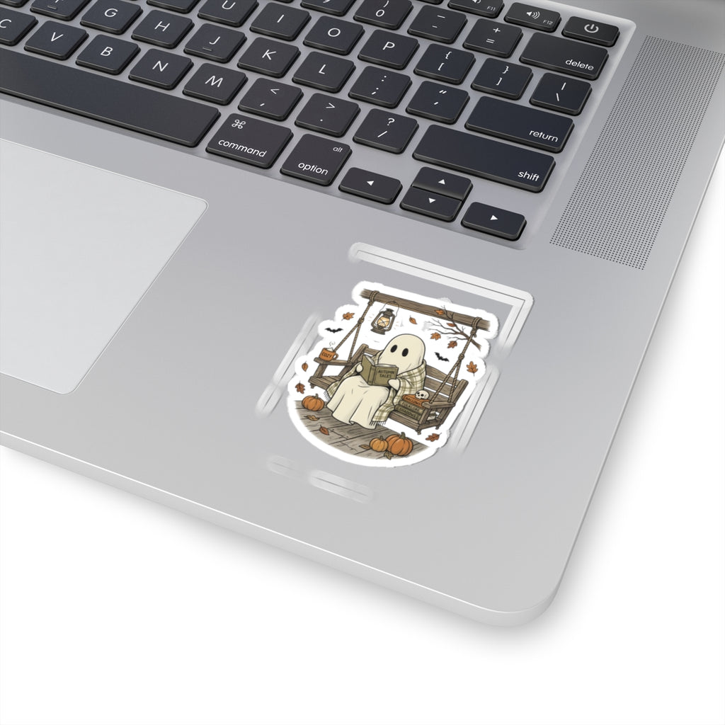 Cozy Ghost Reading Sticker | Spooky Reader, Halloween Bookish