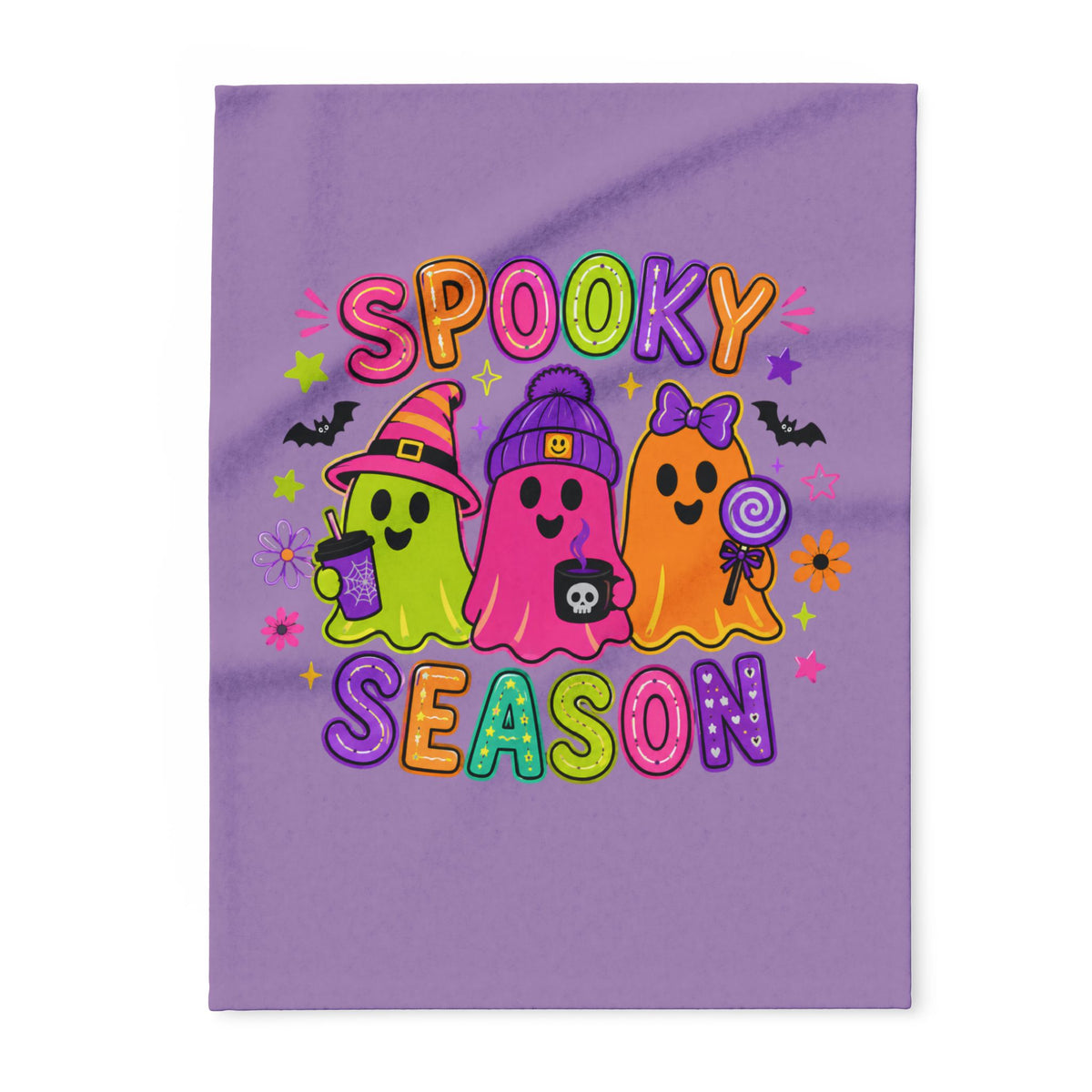 Halloween Ghost Blanket — "Spooky Season" Colorful Fleece Throw
