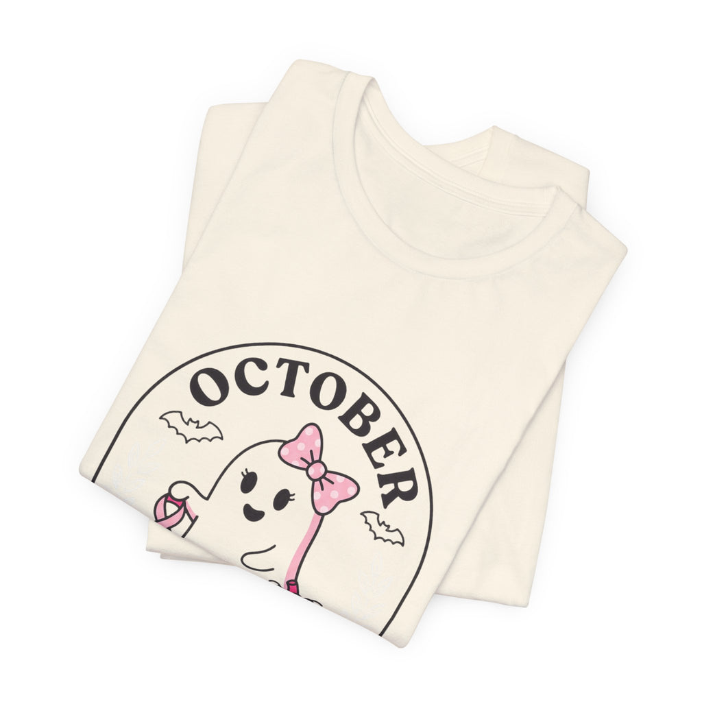 October Pink Boo Crew T-Shirt | Breast Cancer Awareness, Pink Ribbon
