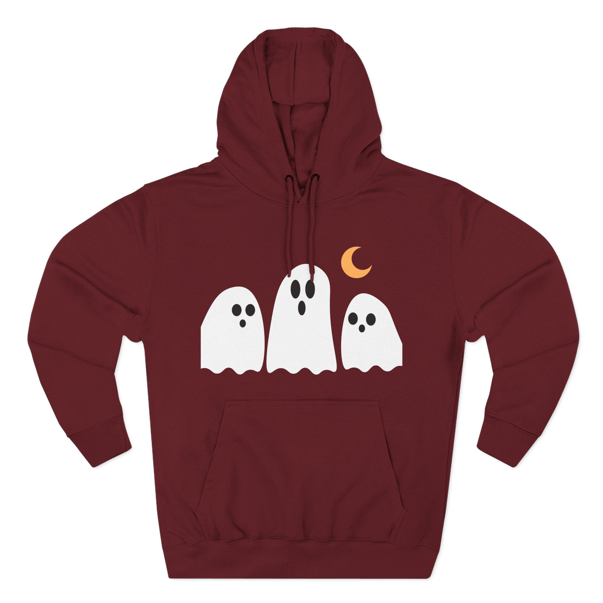 Ghost Trio Hoodie — Cute Halloween Fleece Pullover with Moon