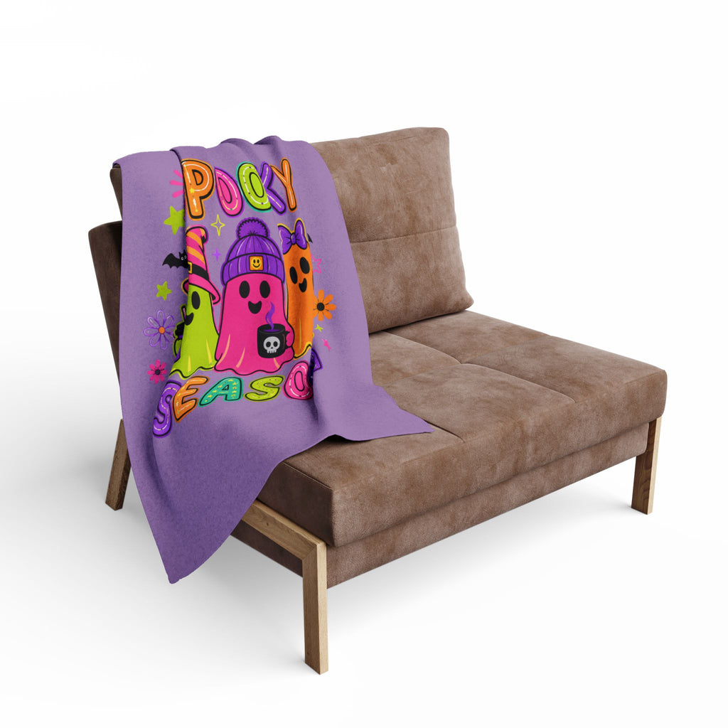 Halloween Ghost Blanket — "Spooky Season" Colorful Fleece Throw