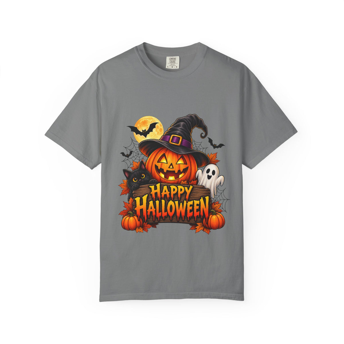 Happy Halloween Pumpkin Tee — Jack-o'-Lantern Witch Hat & Ghosts