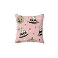 Pink Halloween Pillow | Witch Hats & Pumpkins Spooky Fall Throw Pillow