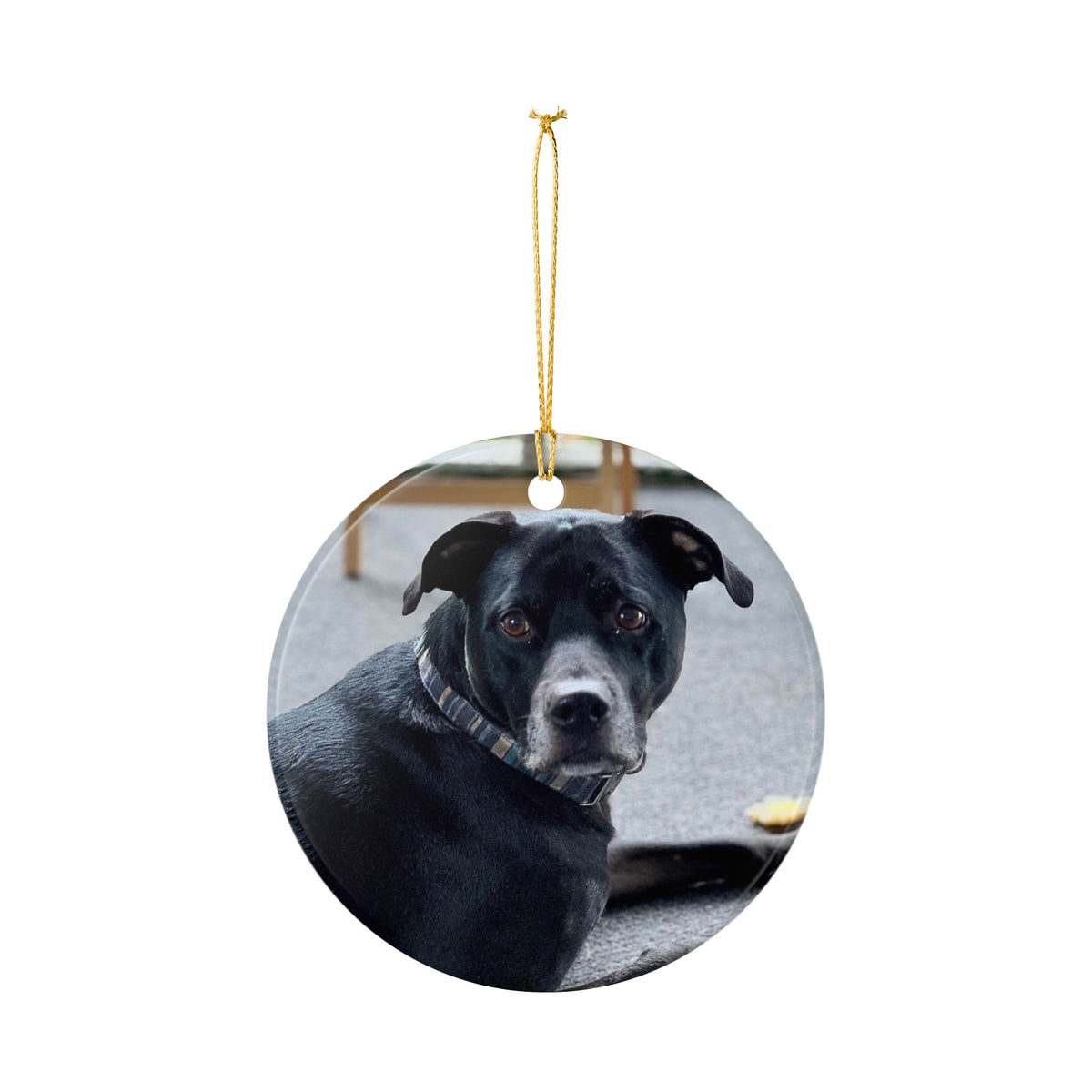 Ceramic Dog Photo Ornament — Personalized Black Lab Memorial or Holiday Keepsake