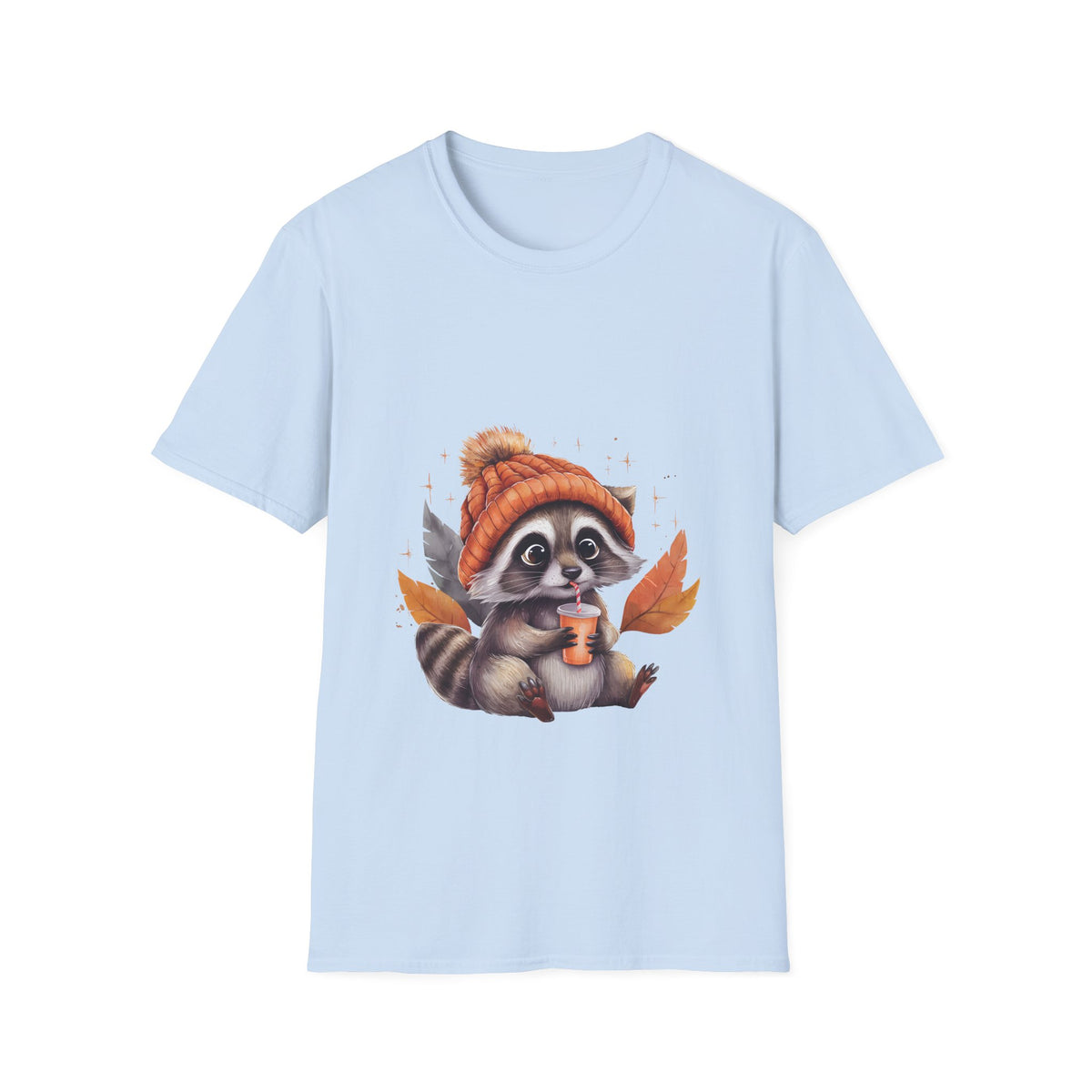 Cute Raccoon in Beanie with Pumpkin Coffee