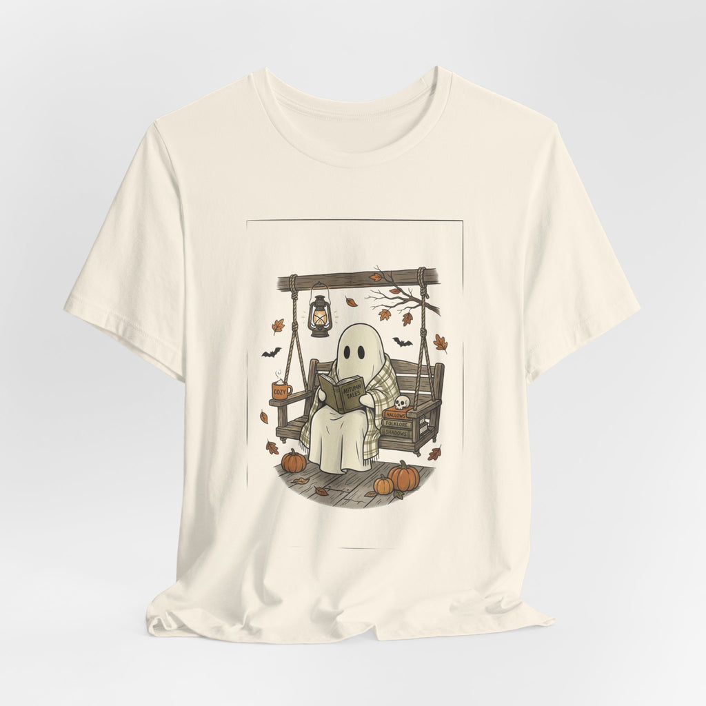 Ghost Reading in Armchair T‑Shirt | Spooky Reader, Cozy Halloween