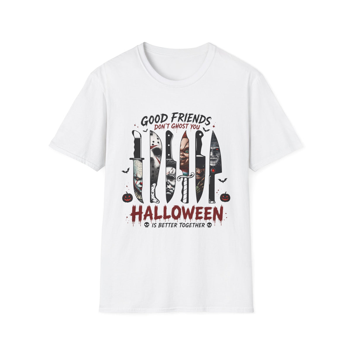 Good Friends Don’t Ghost You Halloween T-Shirt | Horror Movie Knife Tee