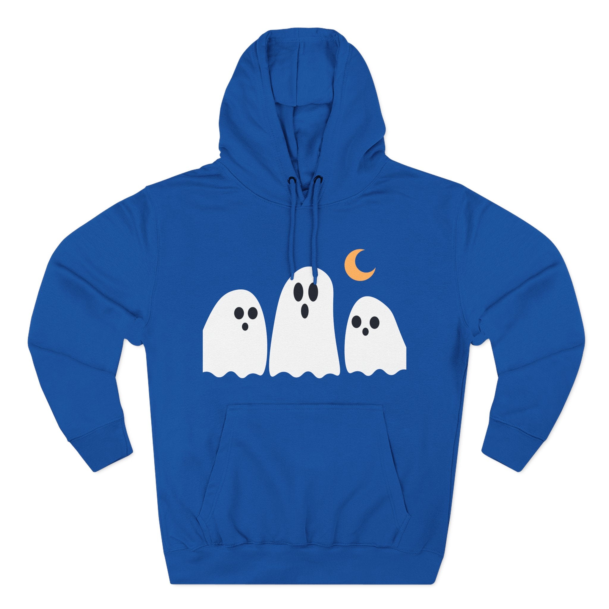 Ghost Trio Hoodie — Cute Halloween Fleece Pullover with Moon