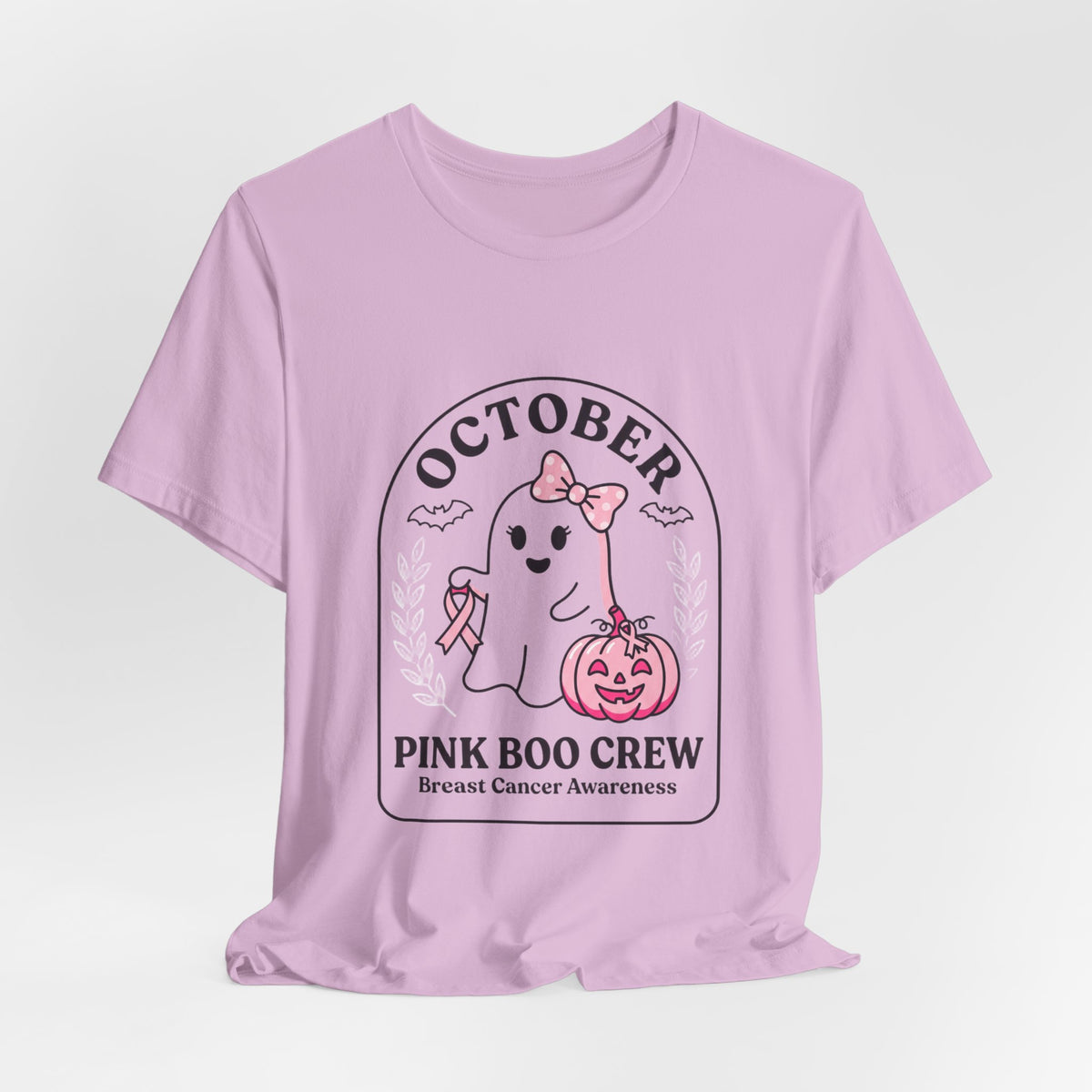 October Pink Boo Crew T-Shirt | Breast Cancer Awareness, Pink Ribbon