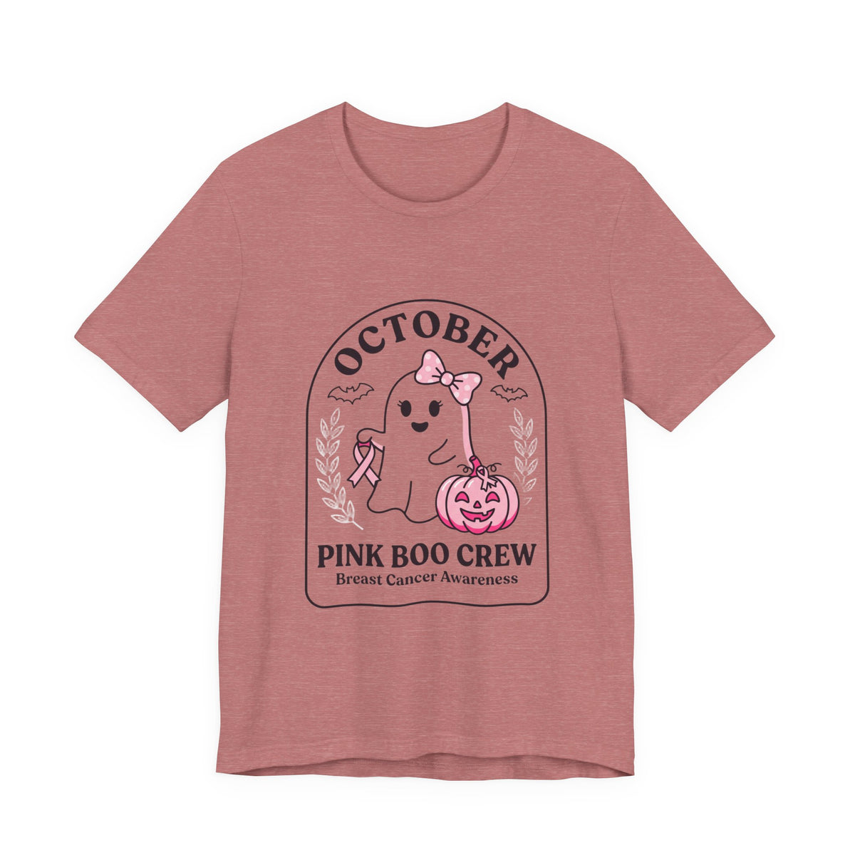 October Pink Boo Crew T-Shirt | Breast Cancer Awareness, Pink Ribbon