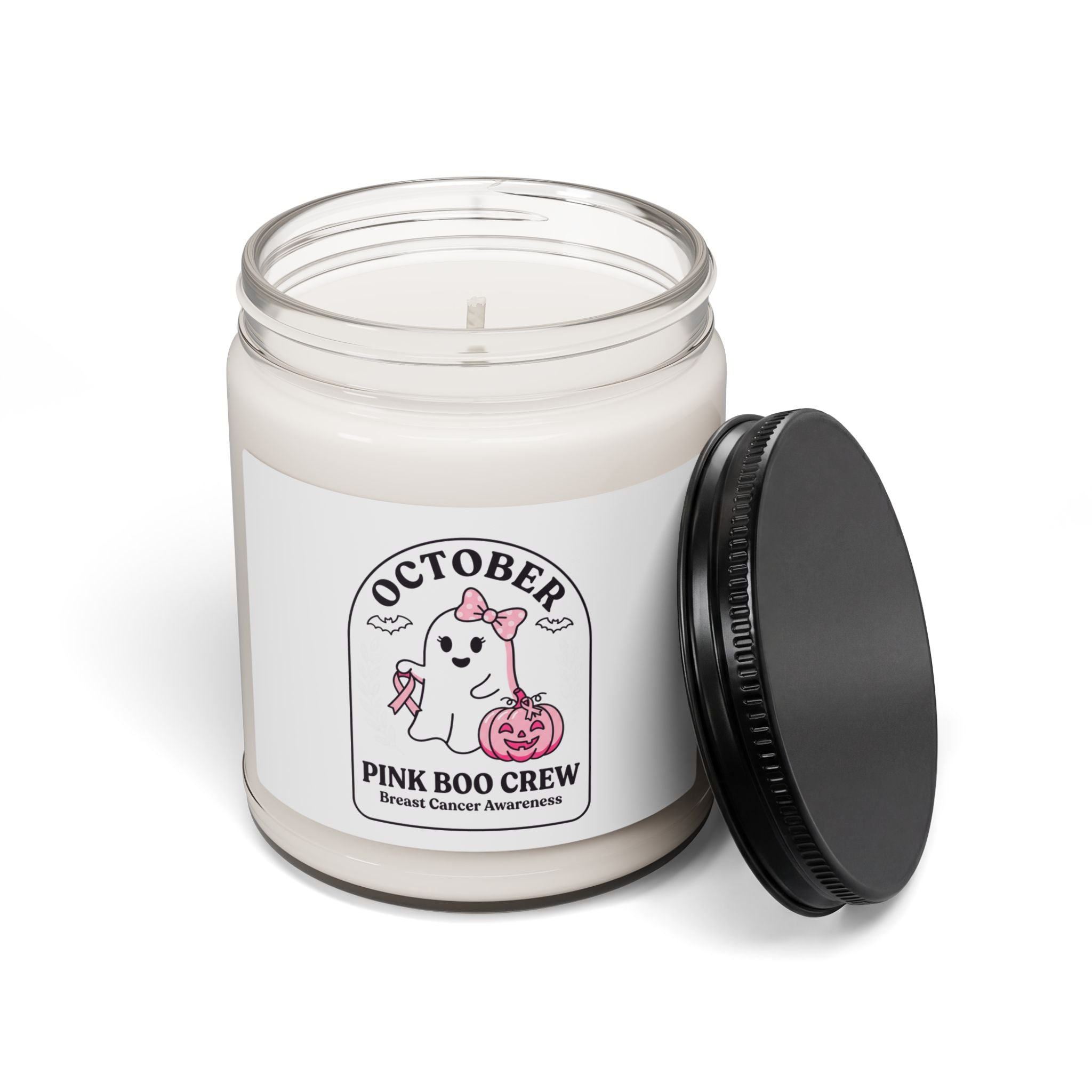 Pink Boo Crew Breast Cancer Awareness Candle, Soy Jar | October Ribbon