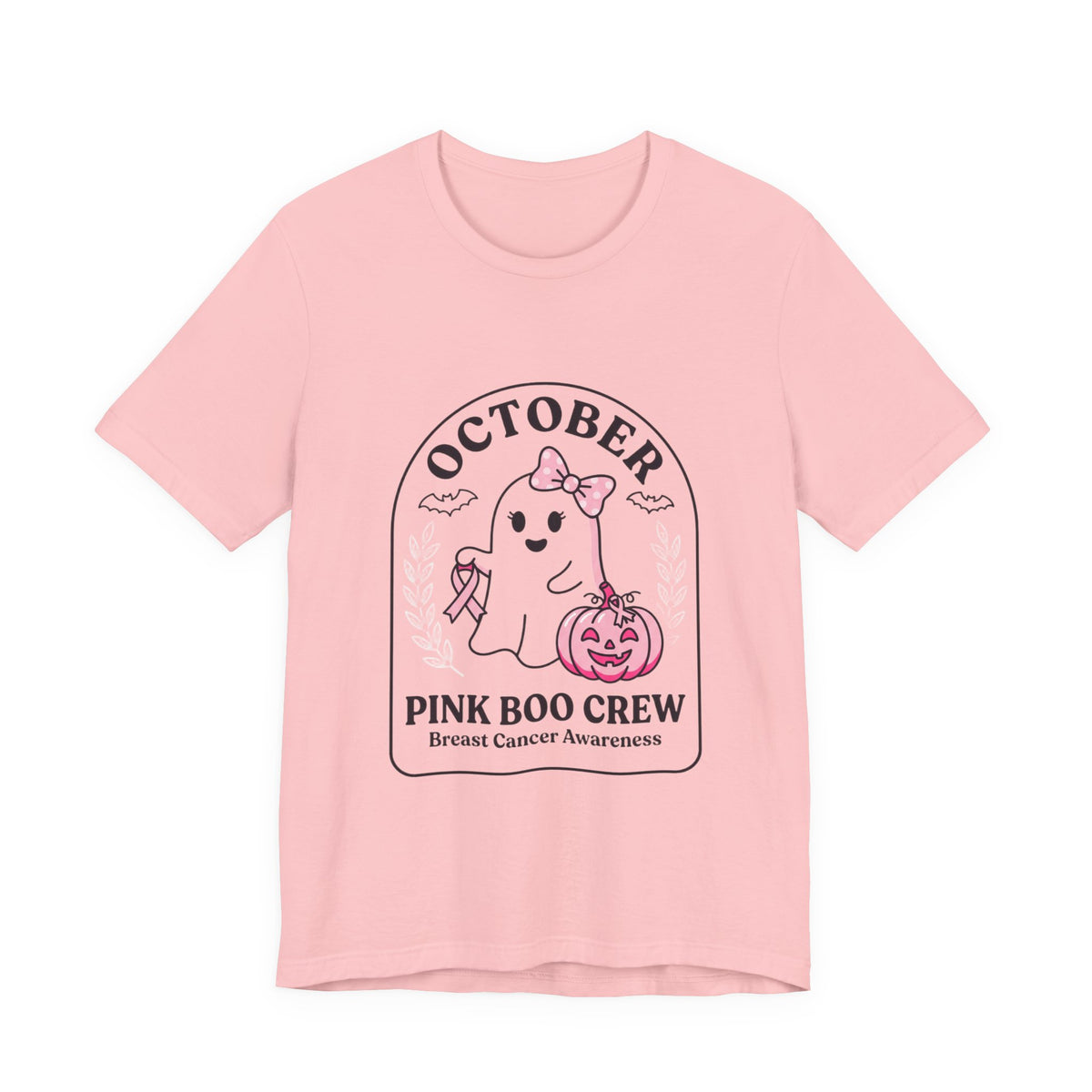 October Pink Boo Crew T-Shirt | Breast Cancer Awareness, Pink Ribbon