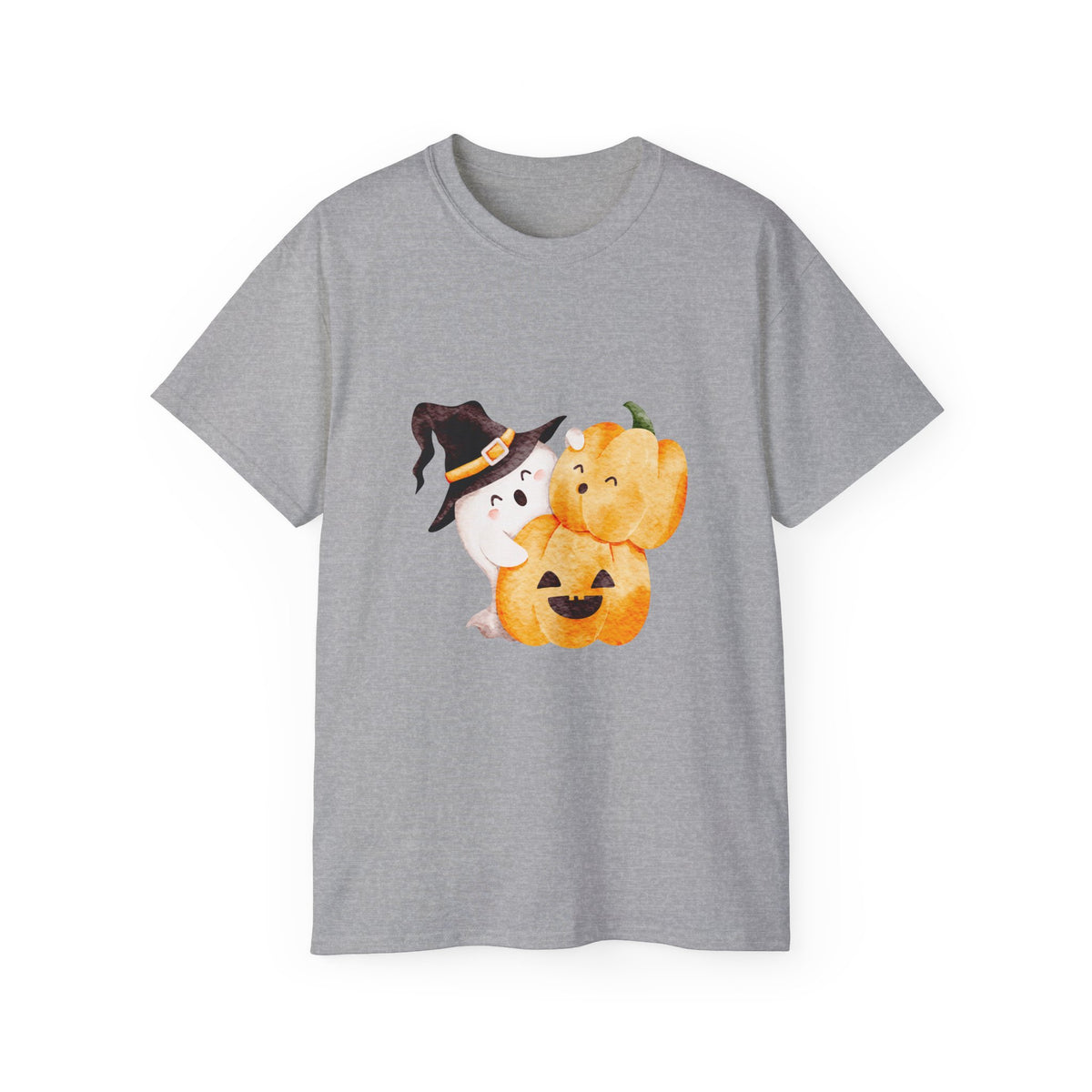 Cute Halloween Ghost & Pumpkin T-Shirt | Witch Hat Spooky Season Tee