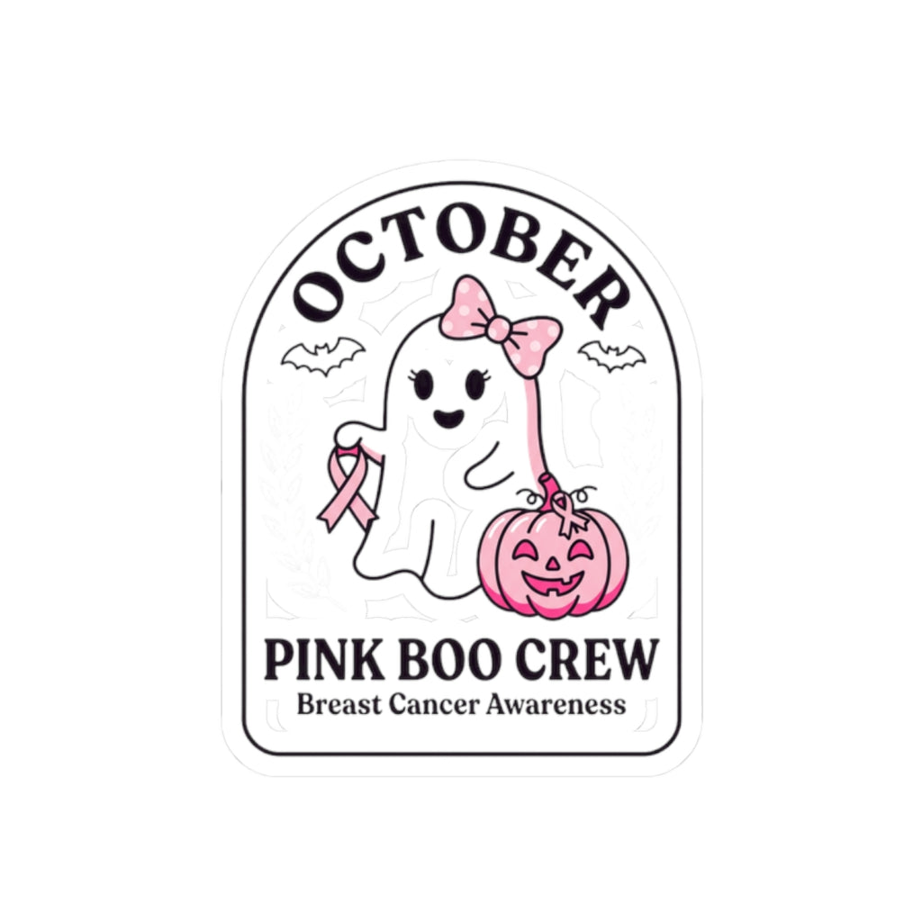 Pink Boo Crew Ghost Sticker | Breast Cancer Awareness, October Ribbon