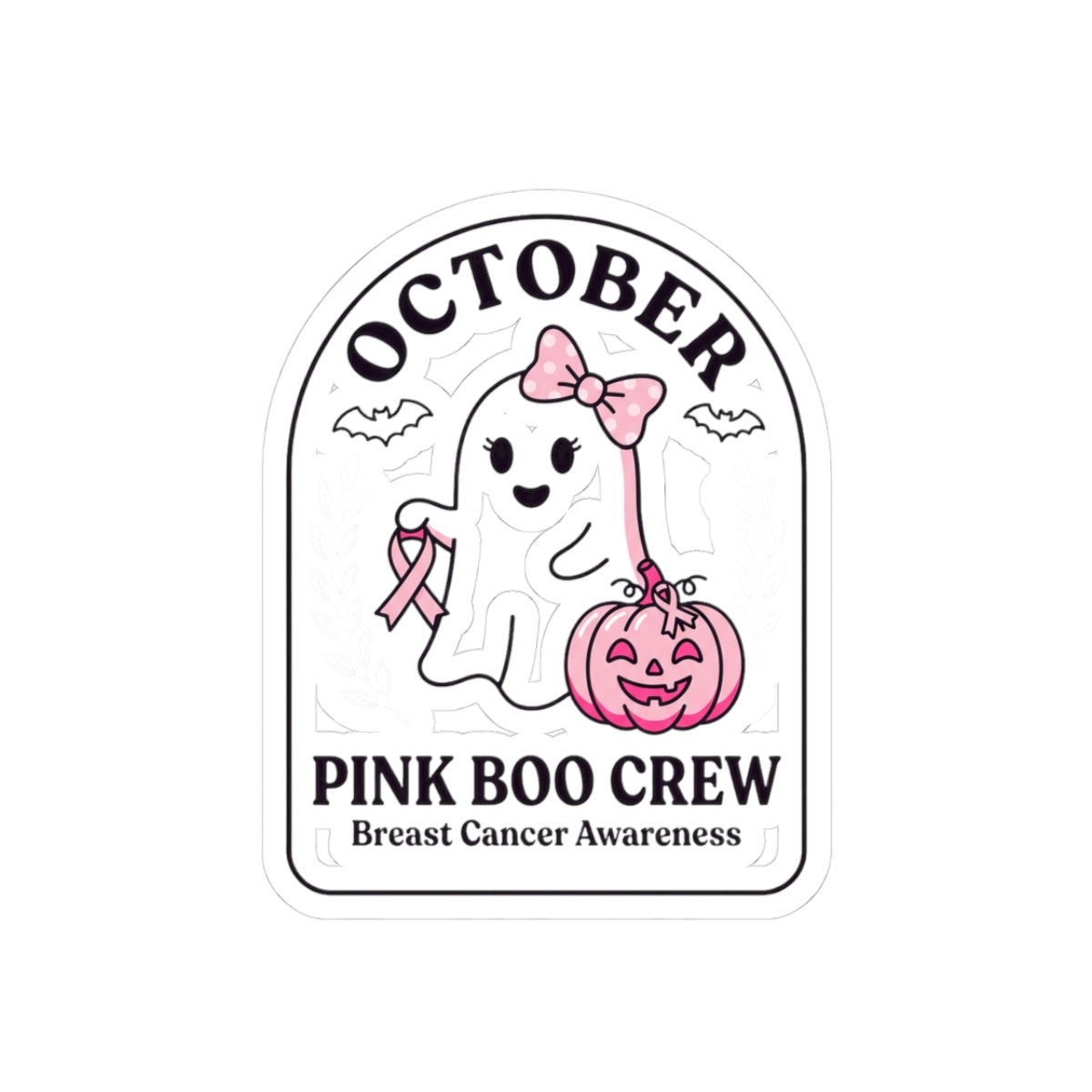 Pink Boo Crew Ghost Sticker | Breast Cancer Awareness, October Ribbon