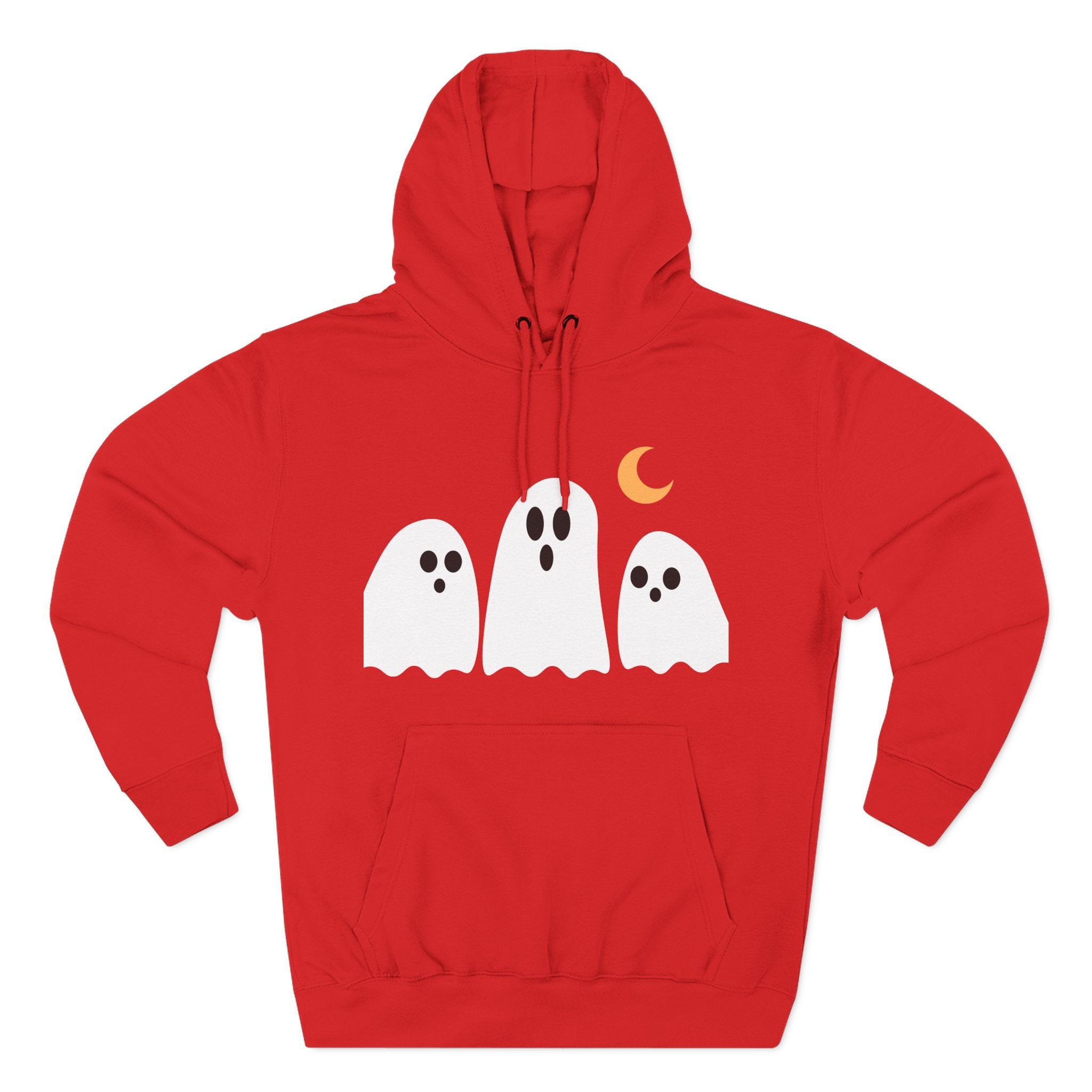 Ghost Trio Hoodie — Cute Halloween Fleece Pullover with Moon