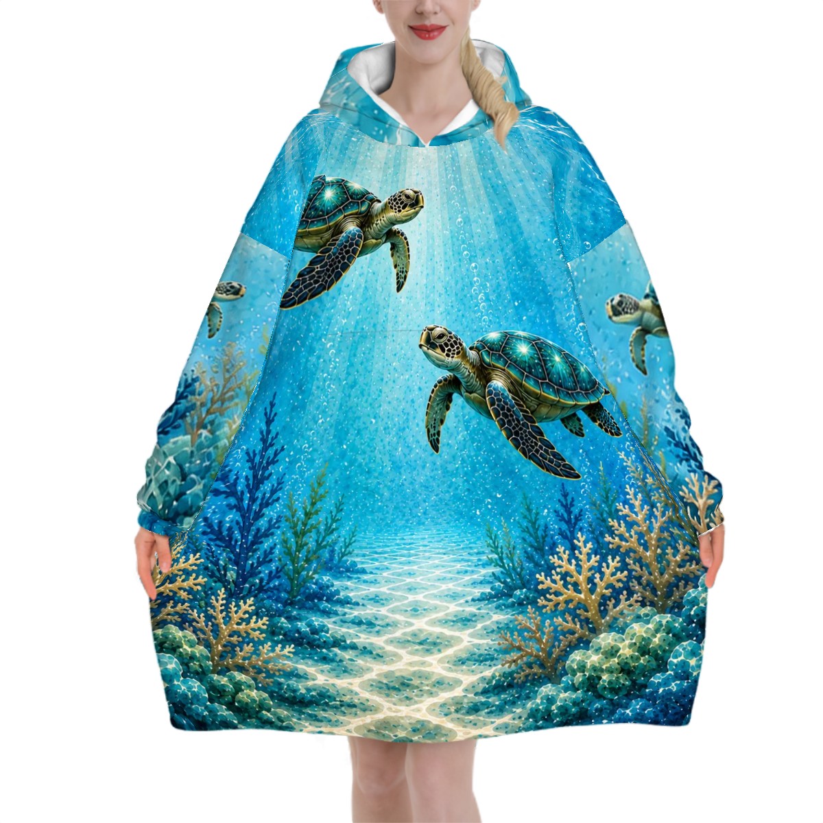 Sea Turtle Nannie Adult Blanket Hoodie | Personalized Ocean Lover Gift