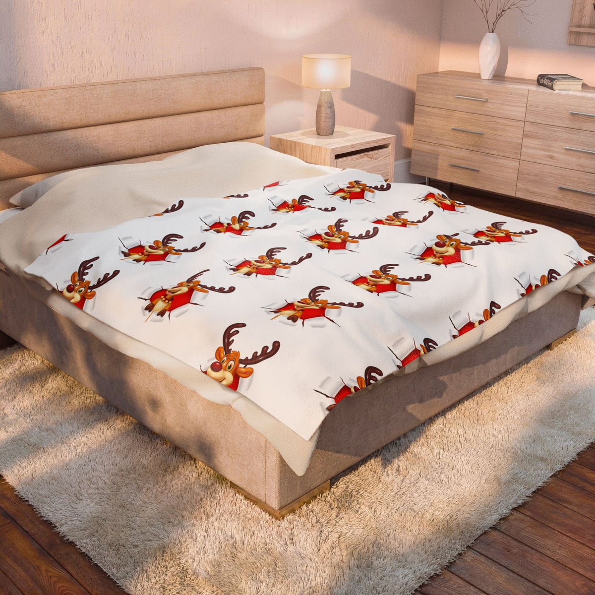 Festive Reindeer Velveteen Plush Blanket