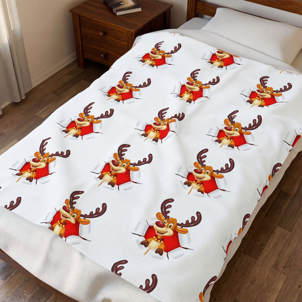 Festive Reindeer Velveteen Plush Blanket