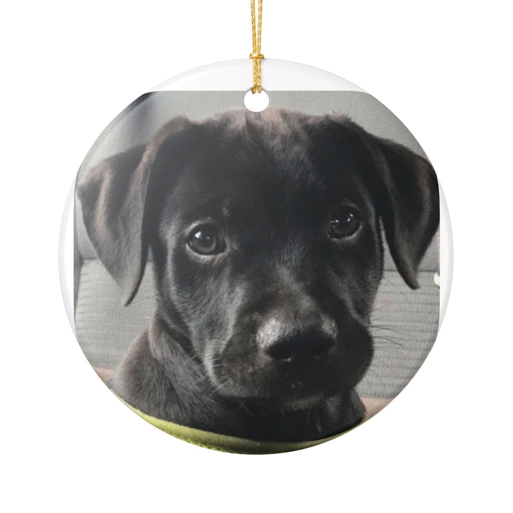 Ceramic Dog Photo Ornament — Personalized Black Lab Memorial or Holiday Keepsake