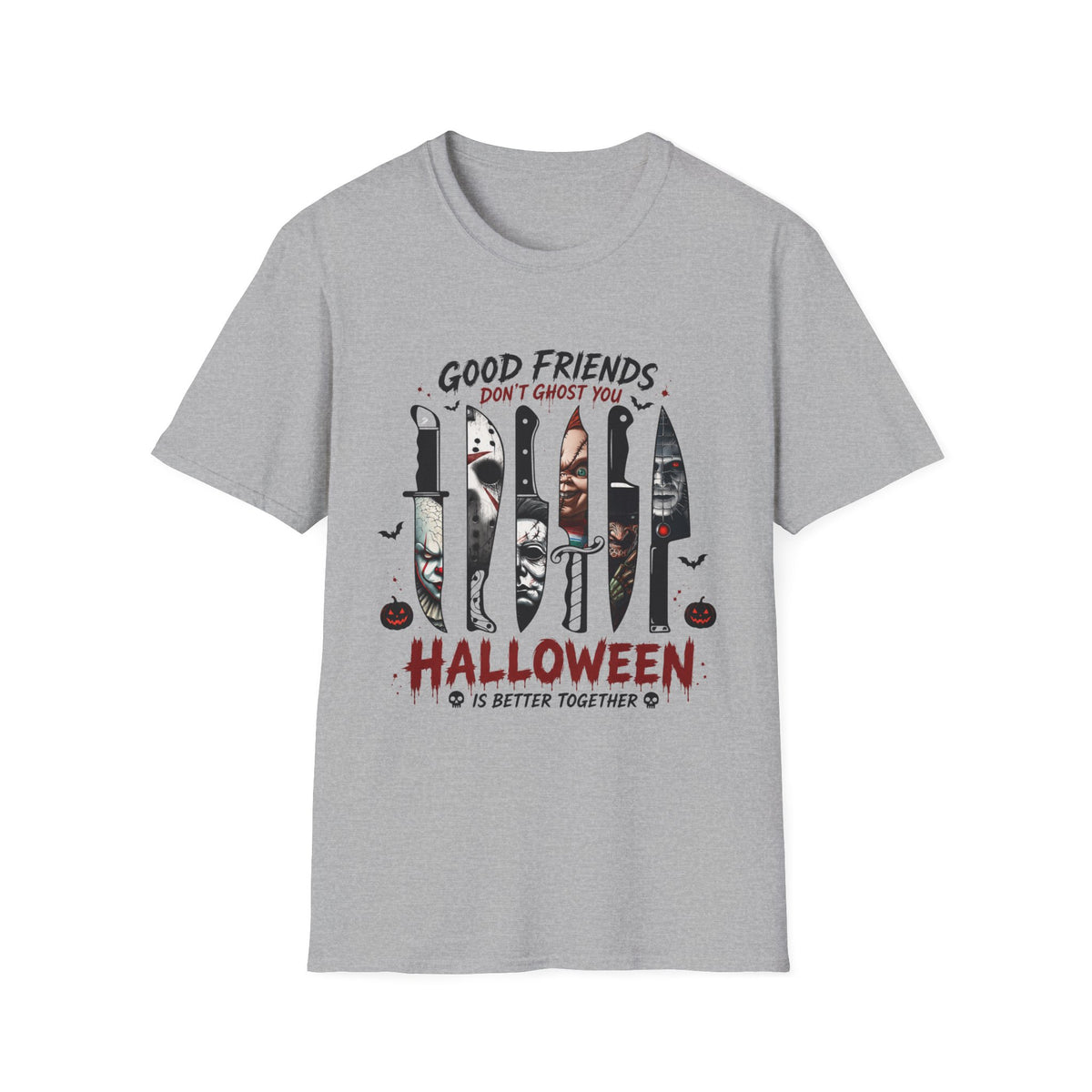 Good Friends Don’t Ghost You Halloween T-Shirt | Horror Movie Knife Tee