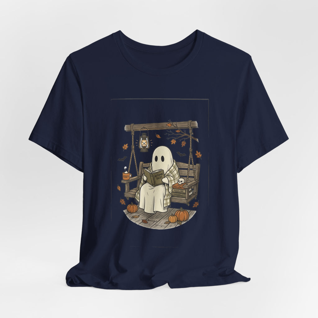 Ghost Reading in Armchair T‑Shirt | Spooky Reader, Cozy Halloween