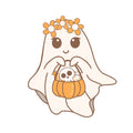 Cute Flower Crown Ghost Shaped Plush Pillow | Fall Halloween Decor