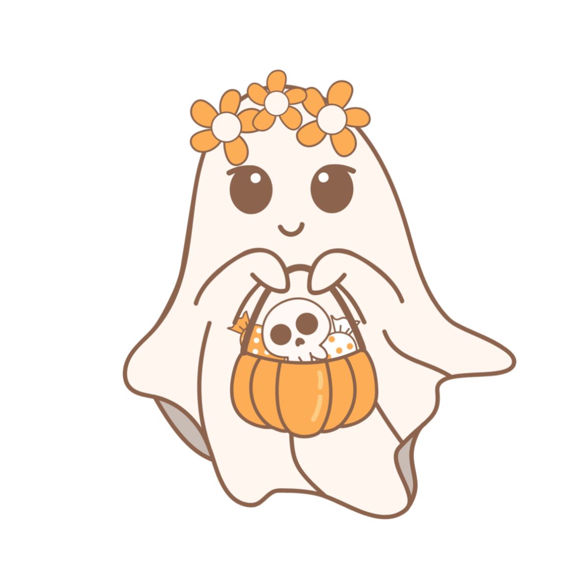 Cute Flower Crown Ghost Shaped Plush Pillow | Fall Halloween Decor