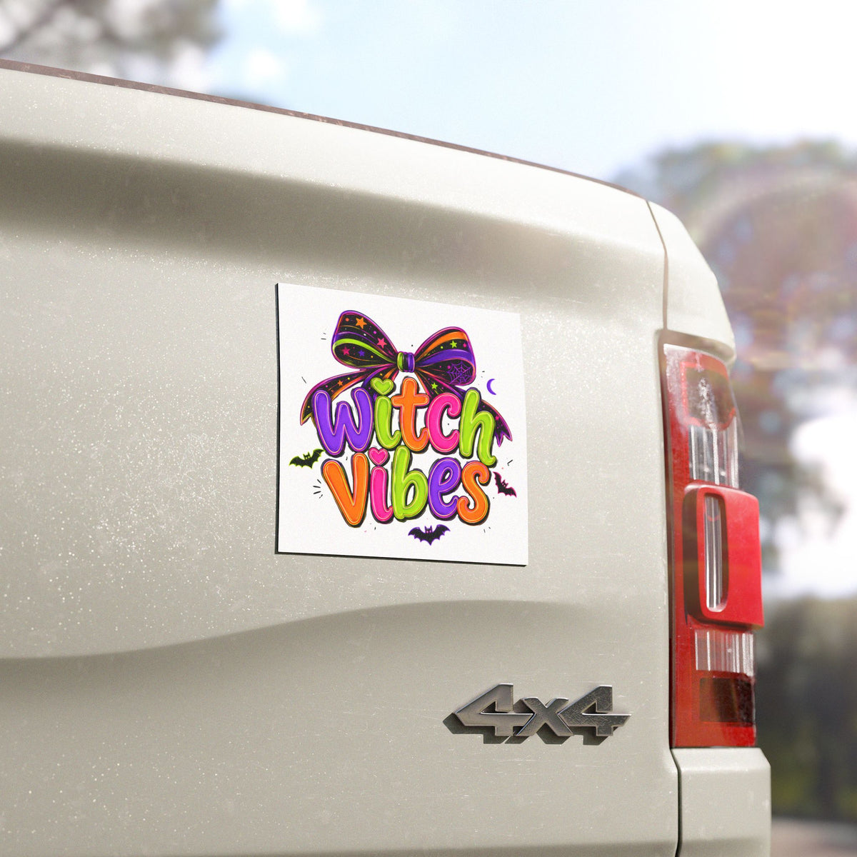 Witch Vibes Car Magnet — Colorful Halloween Bow & Bats