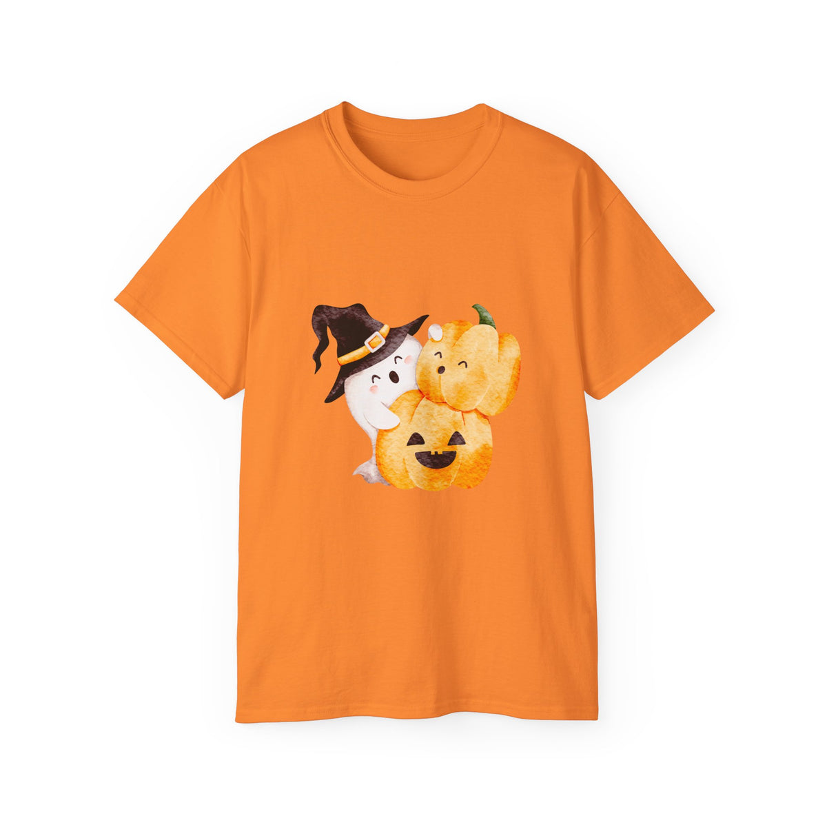 Cute Halloween Ghost & Pumpkin T-Shirt | Witch Hat Spooky Season Tee
