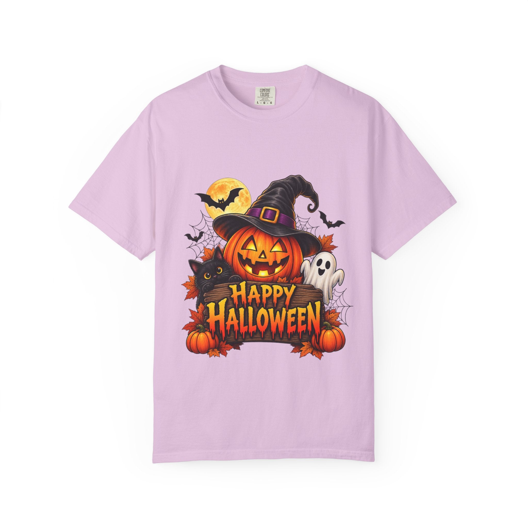 Happy Halloween Pumpkin Tee — Jack-o'-Lantern Witch Hat & Ghosts