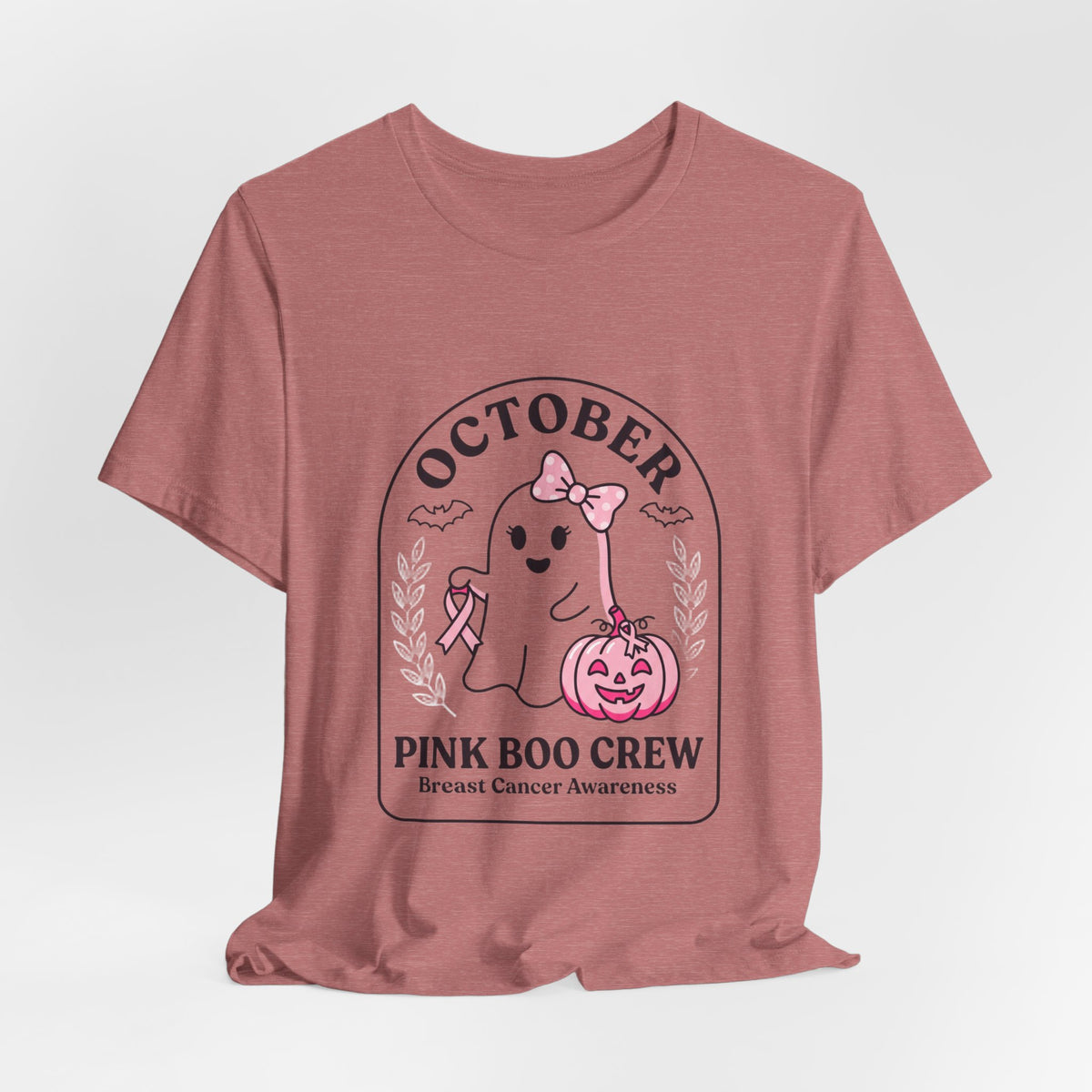 October Pink Boo Crew T-Shirt | Breast Cancer Awareness, Pink Ribbon
