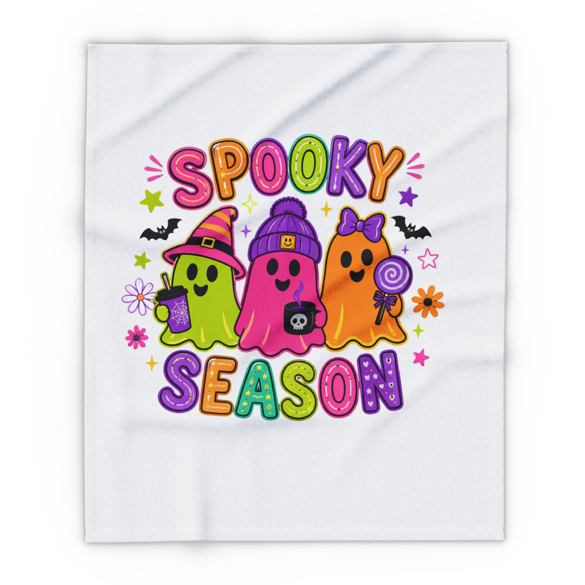 Halloween Ghost Blanket — "Spooky Season" Colorful Fleece Throw