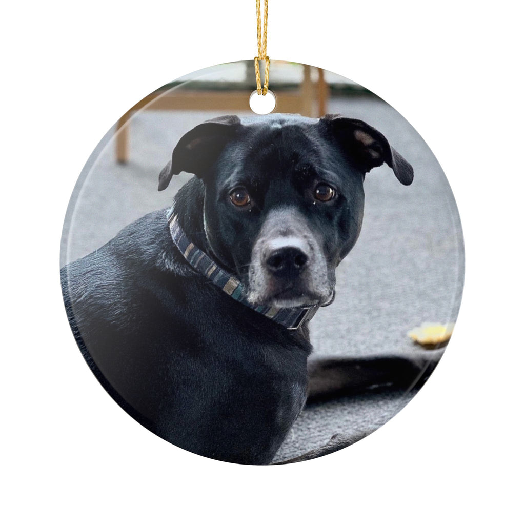 Ceramic Dog Photo Ornament — Personalized Black Lab Memorial or Holiday Keepsake