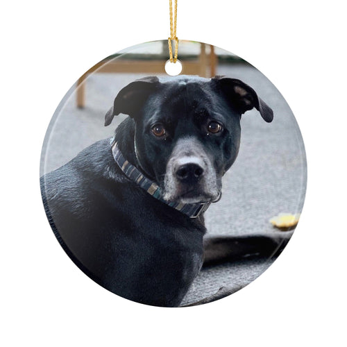 Ceramic Dog Photo Ornament — Personalized Black Lab Memorial or Holiday Keepsake