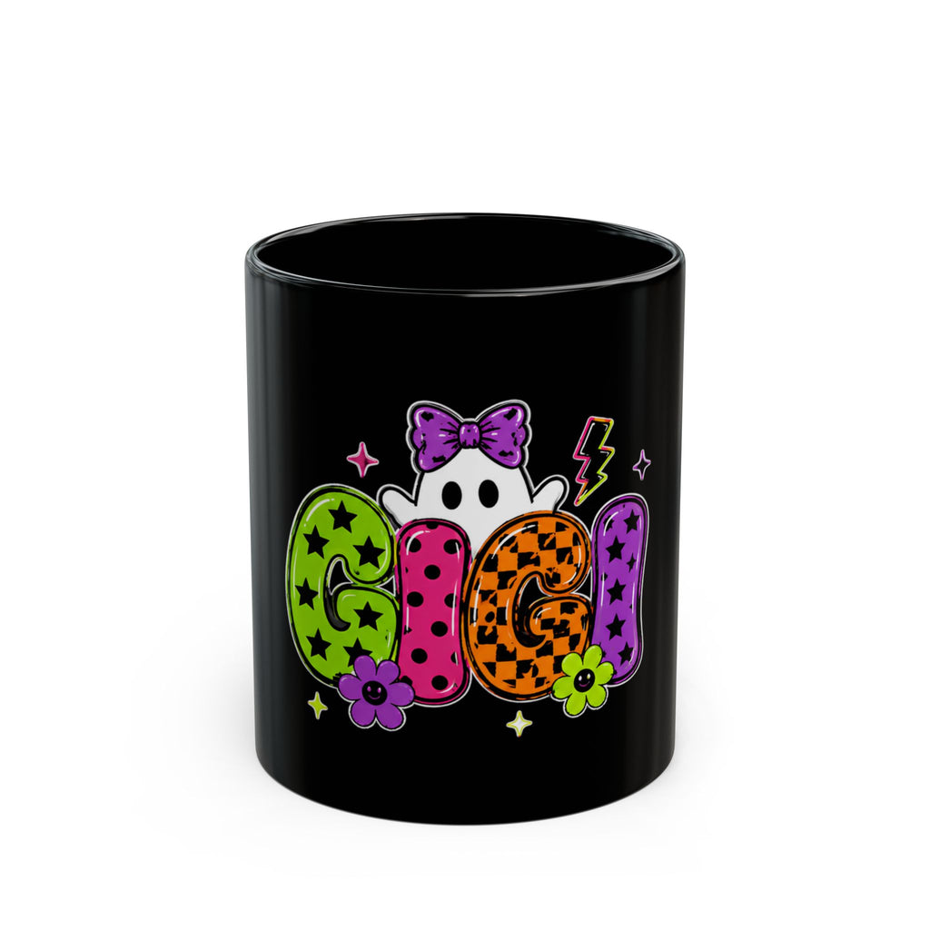 Cute 'Gigi' Ghost Night Black Mug — Halloween Gothic Kawaii Coffee Cup