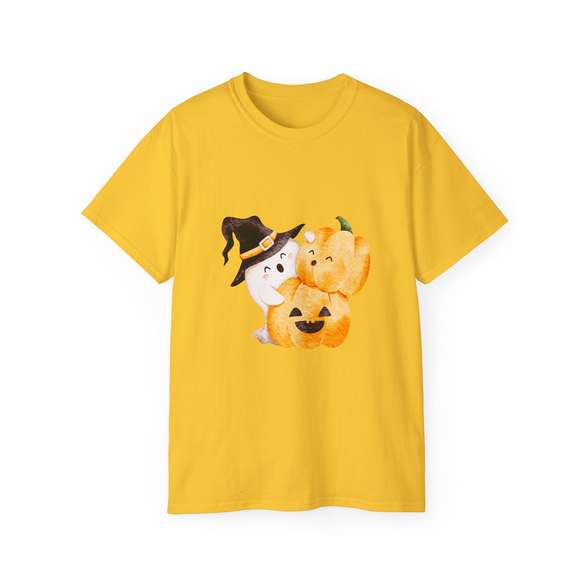 Cute Halloween Ghost & Pumpkin T-Shirt | Witch Hat Spooky Season Tee