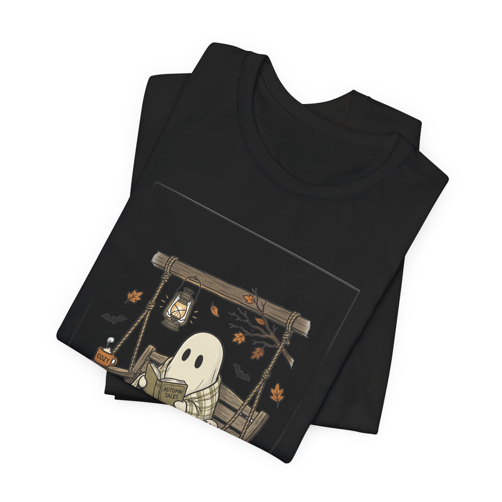 Ghost Reading in Armchair T‑Shirt | Spooky Reader, Cozy Halloween