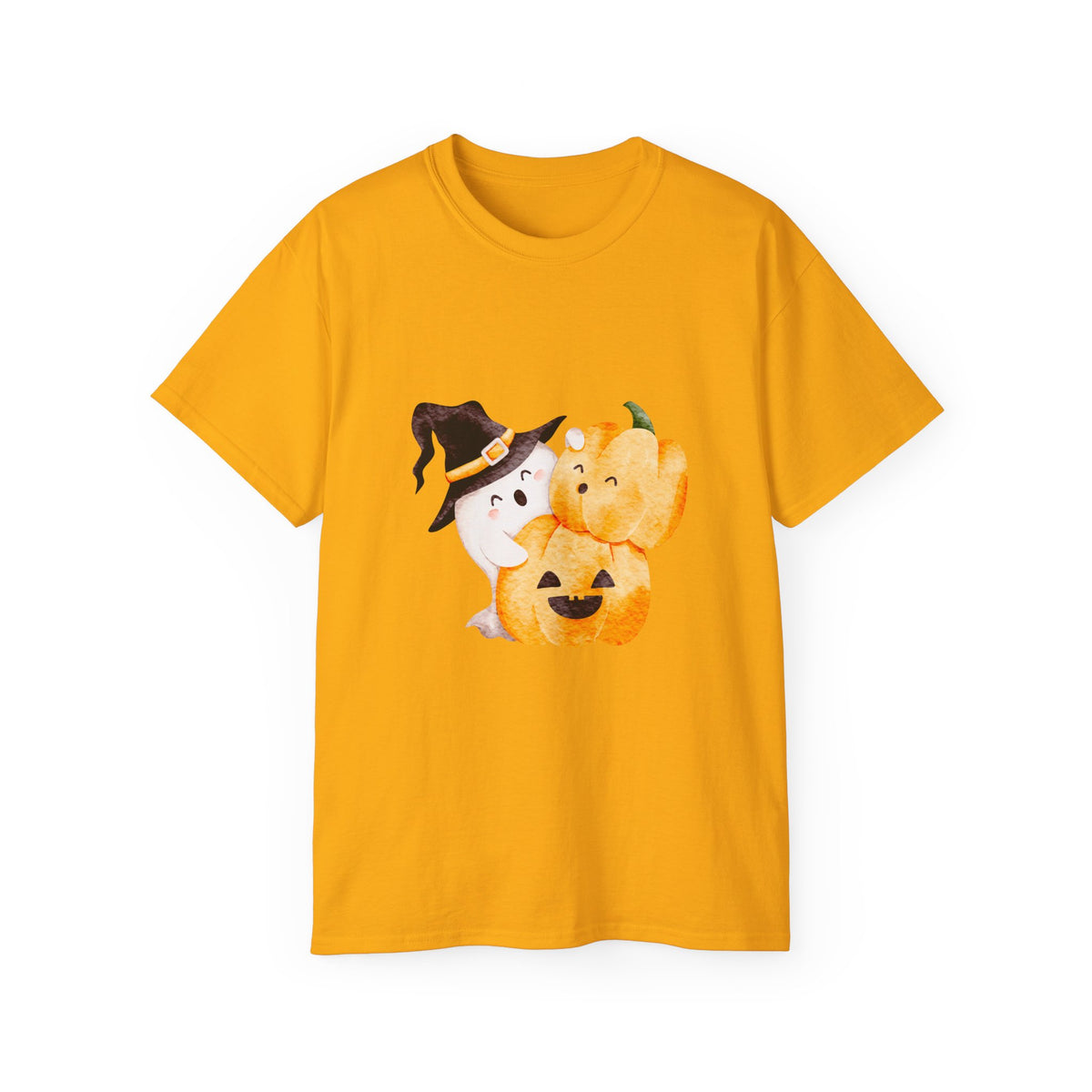 Cute Halloween Ghost & Pumpkin T-Shirt | Witch Hat Spooky Season Tee