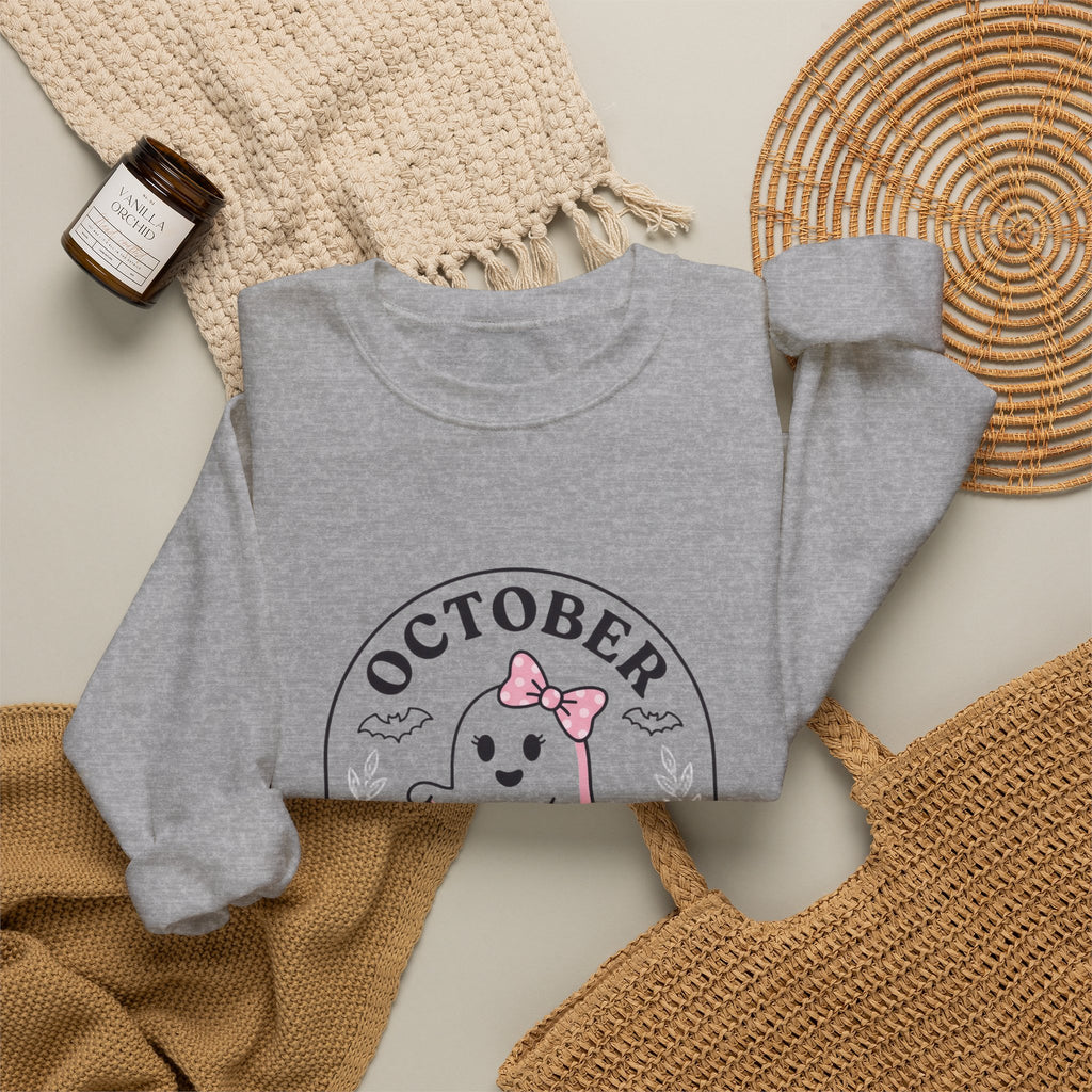Pink Boo Crew Breast Cancer Awareness Sweatshirt | October Ribbon Support