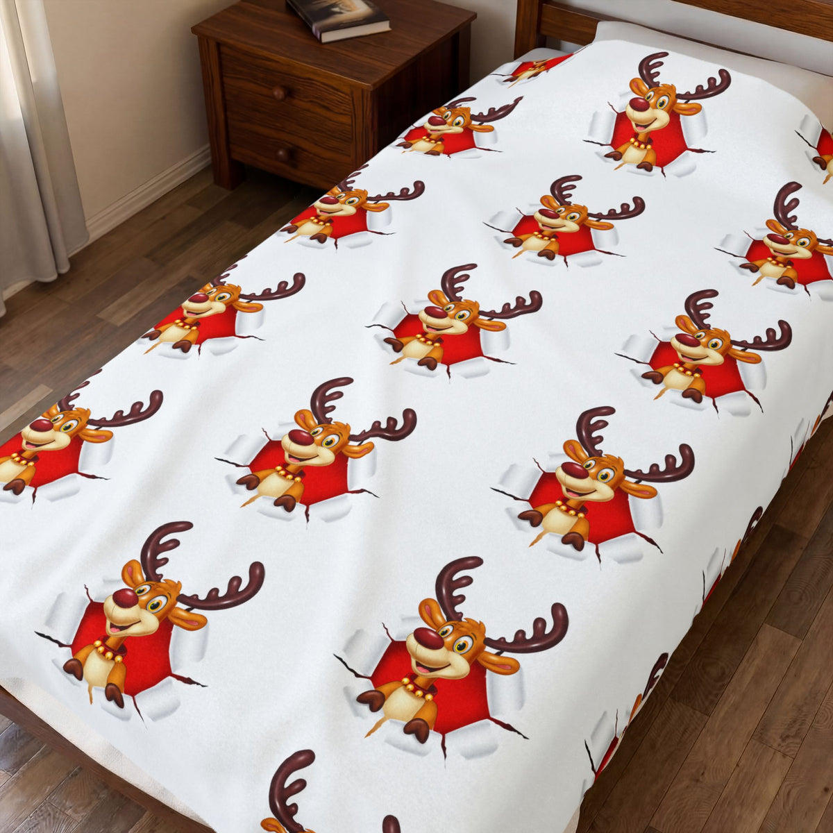 Festive Reindeer Velveteen Plush Blanket